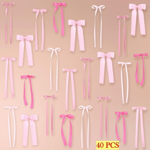 40Pcs Pink Bow Decor For Girls Room, Bow Garland, Bow Themed Party Decorations, Christmas Bows, Elegant Large And Small With glue dots For Girls Birthday, Wedding, Bachelorette Party, Photo Backdrop