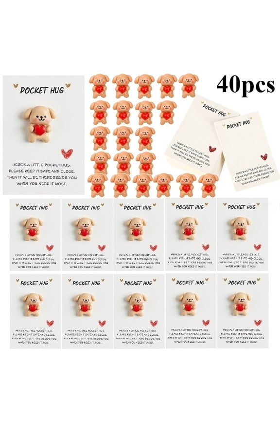 40Pcs Pocket Hug Cards with Resin Heart Dog Tokens, Pocket Hugs Bulk Emotional Support Tokens, Pocket Hug Bulk Small Gifts for Coworkers Friends Team Appreciation