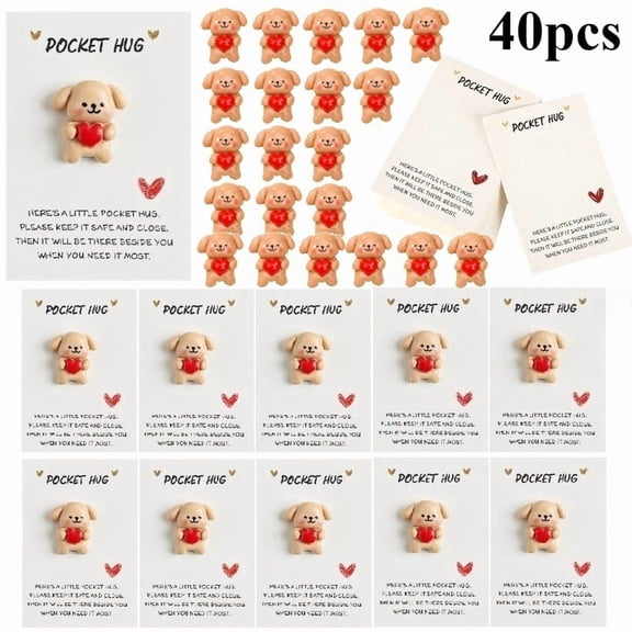 40Pcs Pocket Hug Cards with Resin Heart Dog Tokens, Pocket Hugs Bulk Emotional Support Tokens, Pocket Hug Bulk Small Gifts for Coworkers Friends Team Appreciation