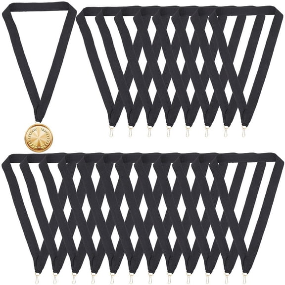 40Pcs Polyester Medal Straps Award Neck Ribbons Medal Lanyards with Alloy Clasps Black 410mm DIY