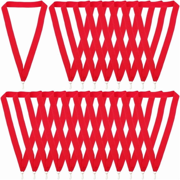 40Pcs Polyester Medal Straps Award Neck Ribbons Medal Lanyards with Alloy Clasps Red 410mm for DIY cratf