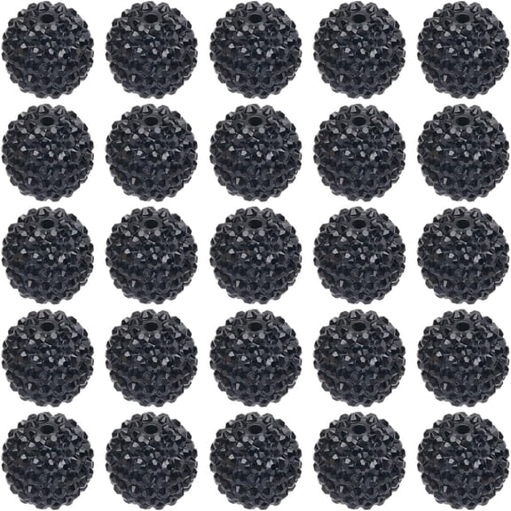 40Pcs Resin Rhinestone Beads Disco Ball Bulk 20mm Black Round Bubblegum Pave Full Rhinestones Glitter Diamond Gem Spacer Pen Bead