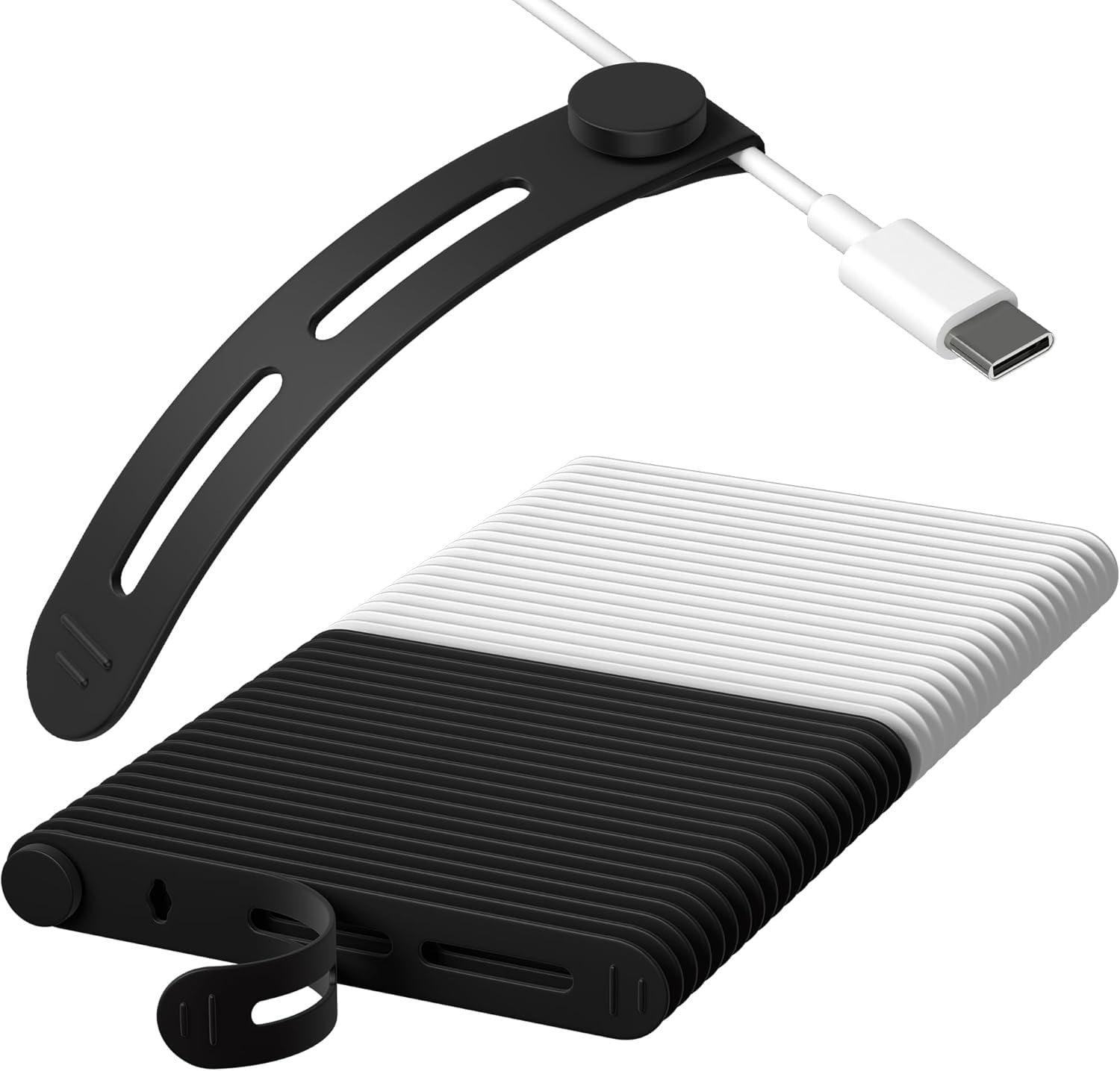 40Pcs Reusable Cable Ties, Adjustable Silicone Cord Organizer Small Zip Ties for Charging Cords Earphone Computer Wire, Office Desk Cable Management Travel Accessories(White&Black)