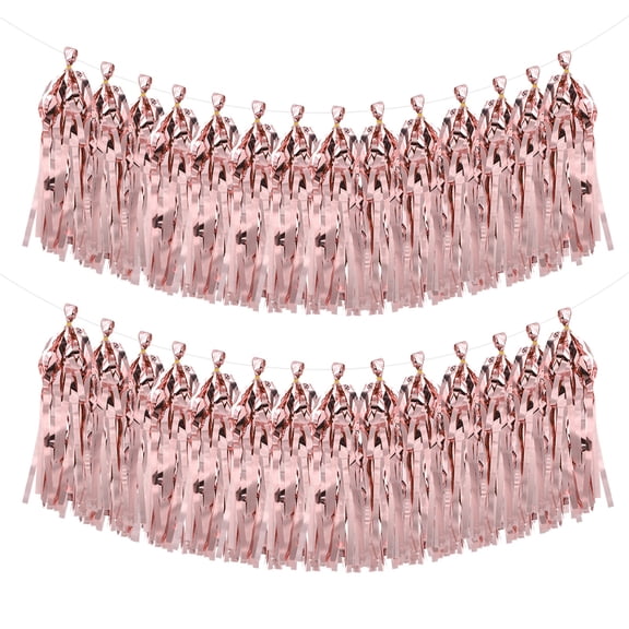 40Pcs Rose Gold Shiny Tassel Garland 14.6 x 9.4 Inch Tissue Paper Tassel Banner