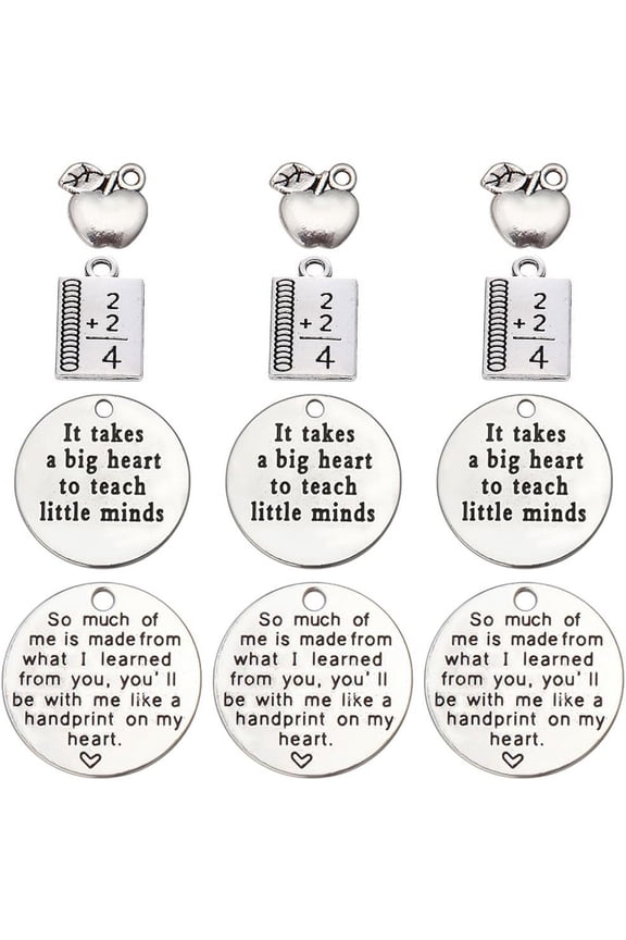 40Pcs School Charms - Flat Round Letter Word Charm Set