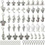 40Pcs Sea Animal Charms Turtle Mermaid Seahorse Charm Clip On Bracelets Ocean Charms for Jewelry Making