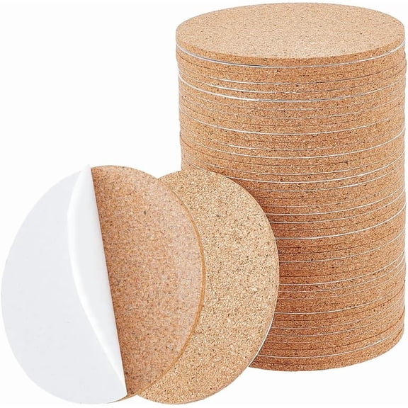 40Pcs Self-Adhesive Cork Pad 3.63.6Inches Coaster Bottoms Round Coaster Backing Sheets for Coasters and DIY Crafts for DIY