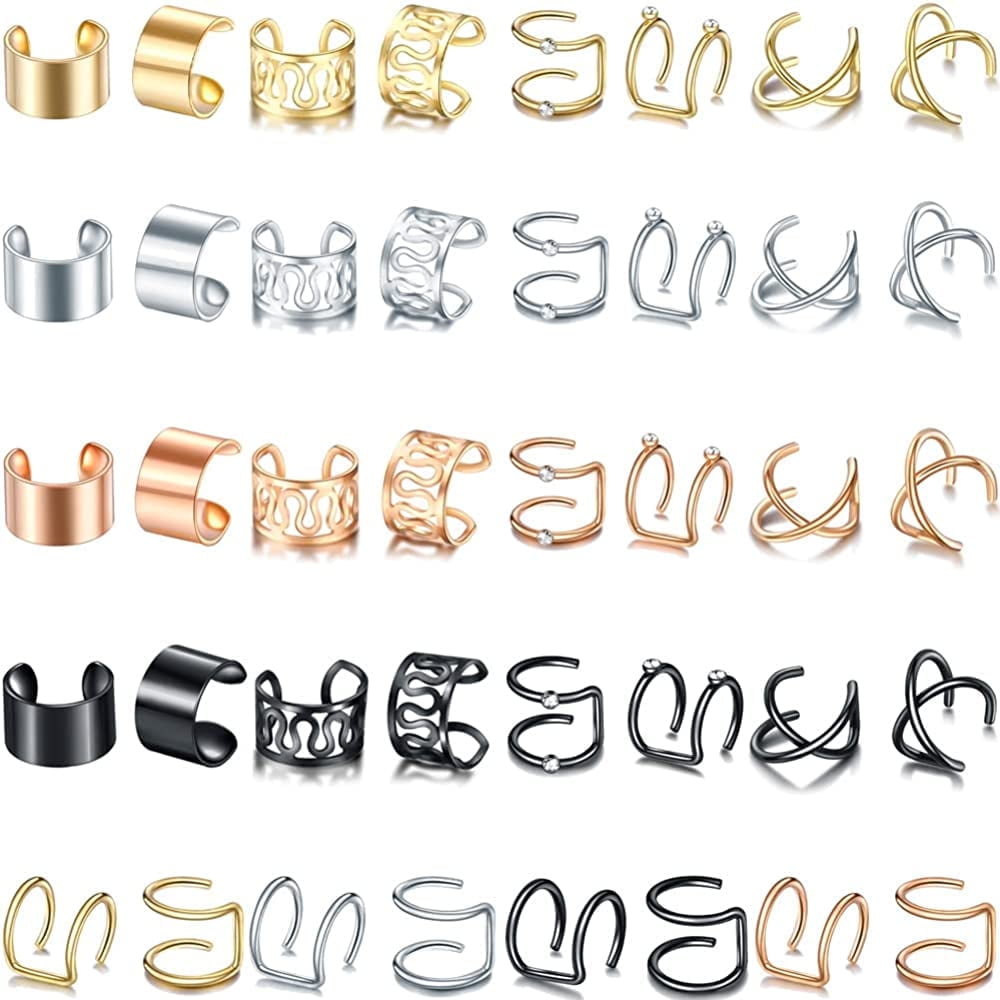 IRELYN 40Pcs/Set Adjustable Rose Gold Silver Ear Cuffs for Women Non Piercing Girls Cartilage Earring Wraps,Fake Ear Clip Jewelry Gift