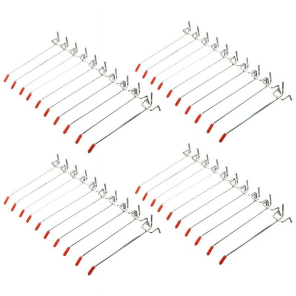40Pcs Single Pegboard Hooks 150mm Board Slat Wall Retail Display Shop Peg Fits 25mm,40 * Hole board hook,Silver & red
