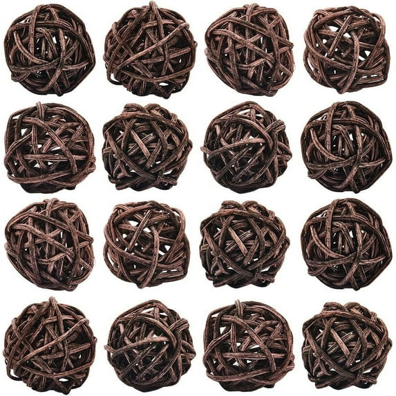 40Pcs Small Wicker Rattan Balls Decorative Centerpiece Bowl Filler 3mm Round Coconut Brown Bowls Orbs Vase Fillers Decor