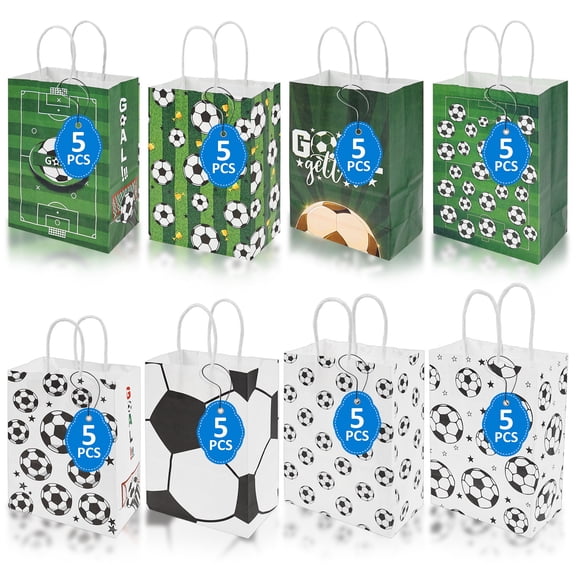 40Pcs Soccer Party Favor Bag Reusable Sports Theme Candy Snack Goodie Bag with Handle Football Party Decoration for Chocolate Cookie Toy