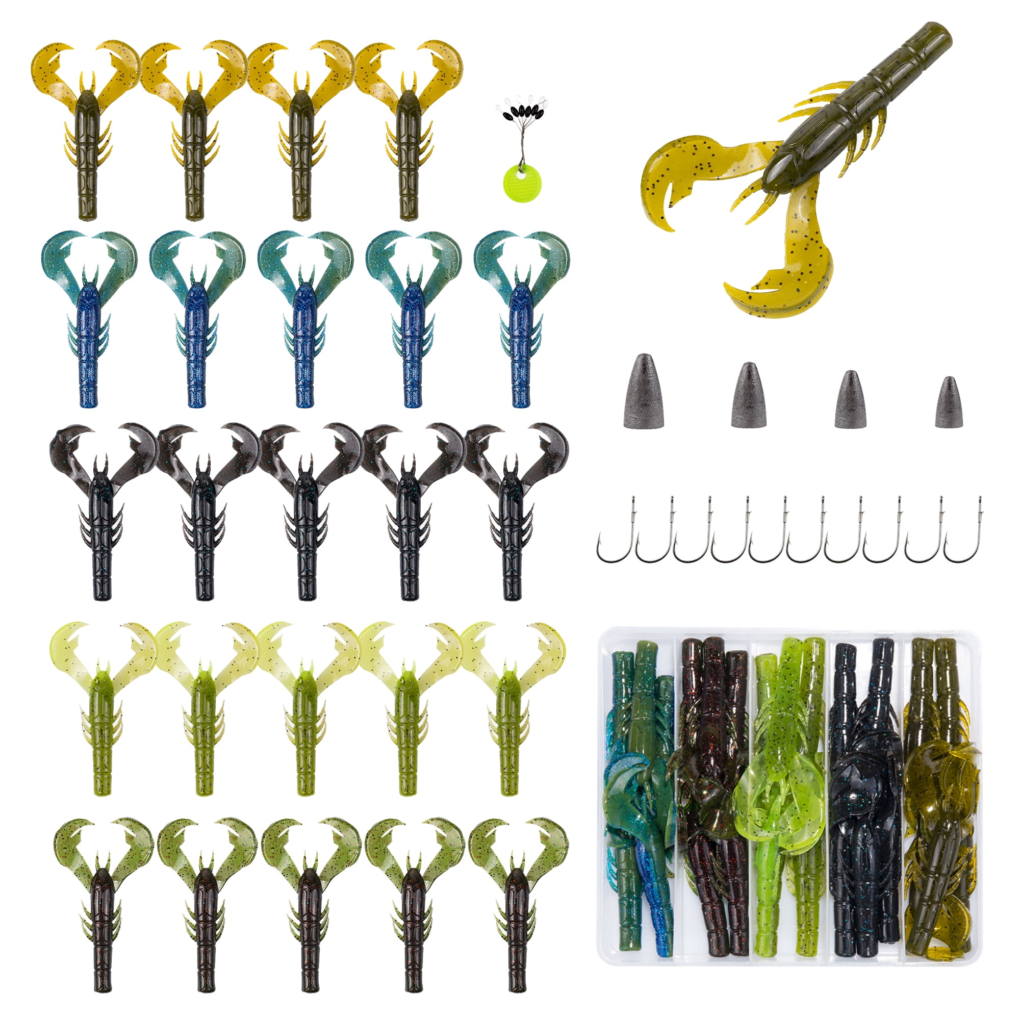 40Pcs Soft Plastic Fishing Lures for Bass - Ned Rig Bait Kit with Worms, Crawfish, Paddle Tail Swimbaits, Trout Walleye Lures