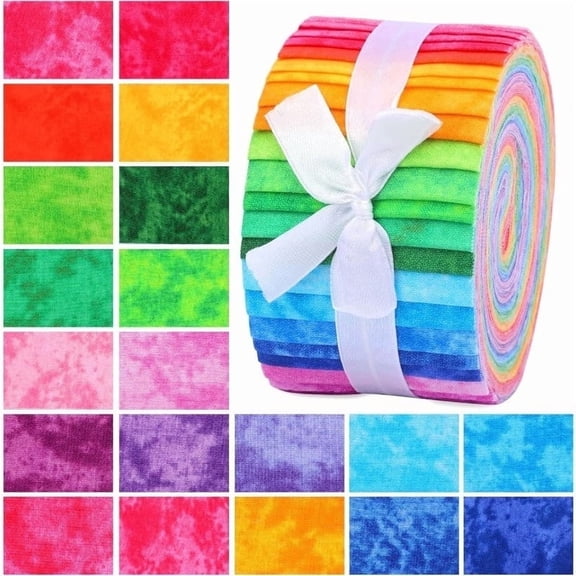 40Pcs Solid Color Batik Fabric Strips 2.6"x20" Precut Jelly Roll for Quilting, Sewing & DIY - 20 Unique Patterns, Fade-Resistant & Ready-to-Use