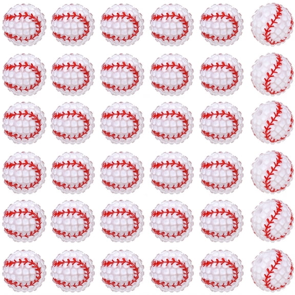 40Pcs Sport Theme Opaque Acrylic Resin Beads Baseball 20mm Hole: 2.5mm