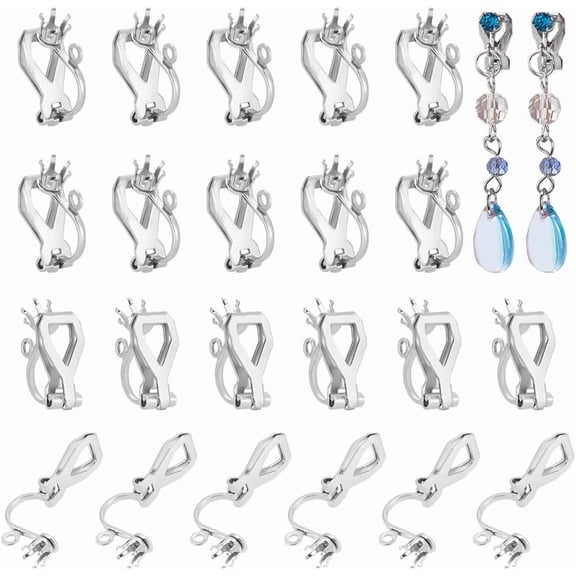 40Pcs Stainless Steel Clip-on Earring Converts Earrings Hooks with Easy Open Loop Earring Findings with Post Earrings Clips