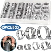 40Pcs Stainless Steel Hose Clamp Set-1/4-1Inch Adjustable Worm Gear Clamps for Pipe,Intercooler,Plumbing,Tube and Fuel Line