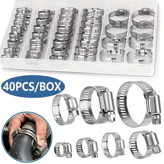 40Pcs Stainless Steel Hose Clamp Set-1/4-1Inch Adjustable Worm Gear Clamps for Pipe,Intercooler,Plumbing,Tube and Fuel Line