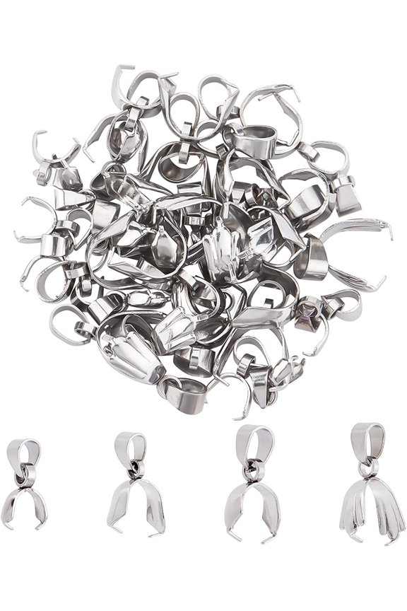 40Pcs Stainless Steel Pendant Pinch Bails Snap On Bails Pendant Clasps Pinch Clips Pendant Buckles