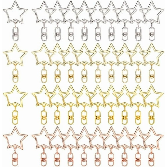 40Pcs Star Keychain Ring Swivel Snap Clip Silver Alloy Stars Spring Gate Rings Snap Hook with Chain Hanging Buckle Connector Metal Lobster Claw Clasps for DIY Making