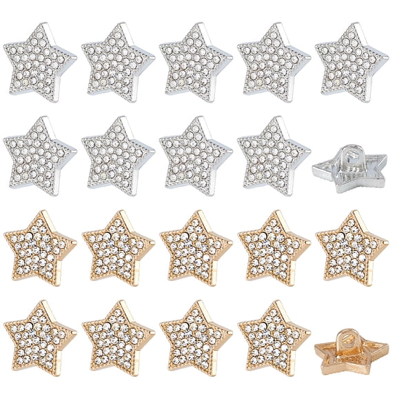 40Pcs Star Rhinestone Buttons 2 Color Gold Silver Alloy Embellishment Bling Decorative Buttons Flat Star Sewing Clothing ButtonDIY