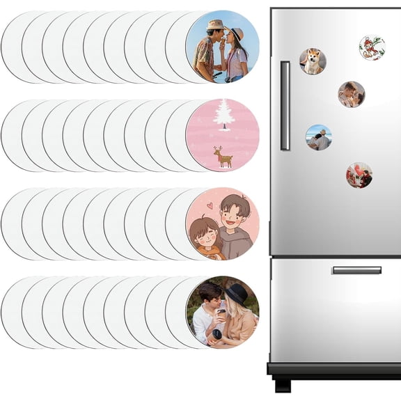 40Pcs Sublimation Magnet Blanks Sublimation Round Magnets Sublimation Blanks Products Personalized Custom Picture Magnets DIY Gifts for Home Kitchen Refrigerator Microwave Oven Officer