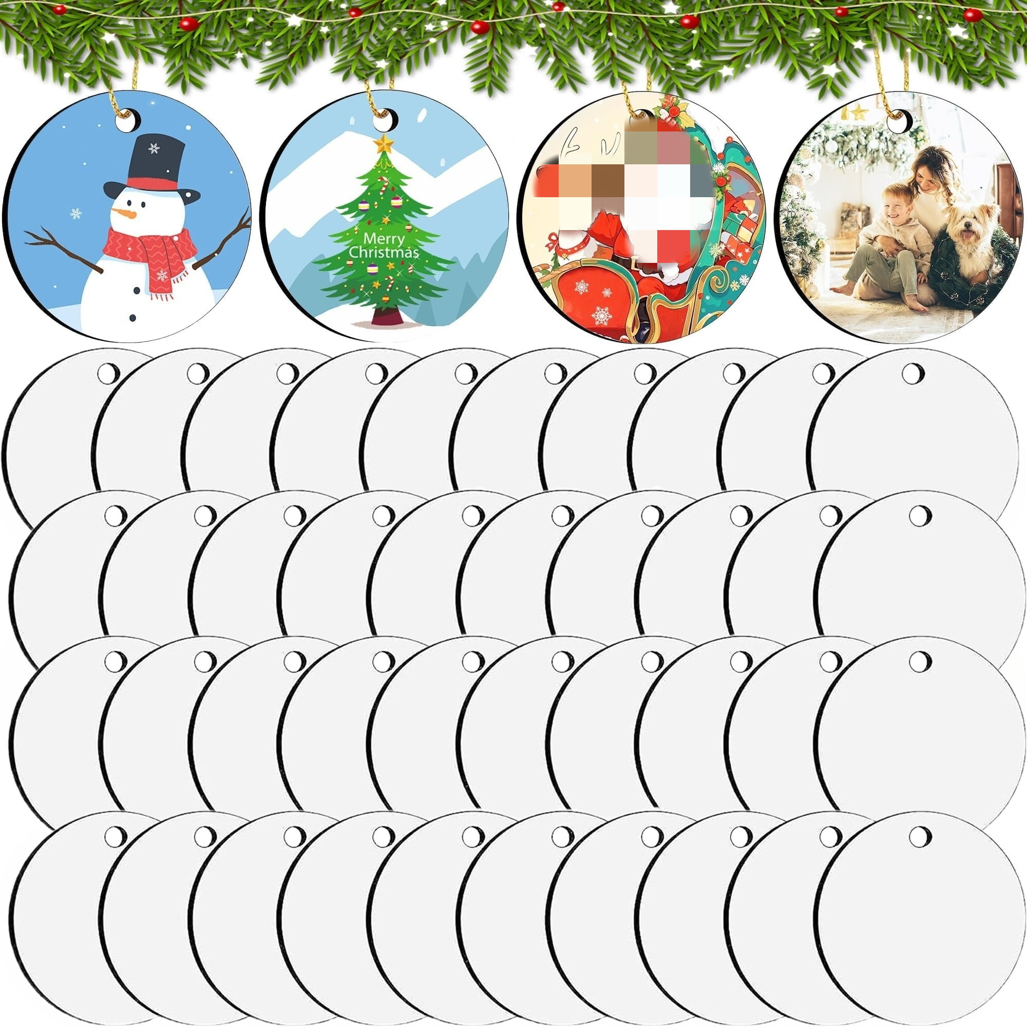 40Pcs Sublimation Ornament Blanks, 2.75inch Round MDF Double Sided Sublimation Christmas Ornaments Blanks for Christmas Tree Decor DIY Crafts