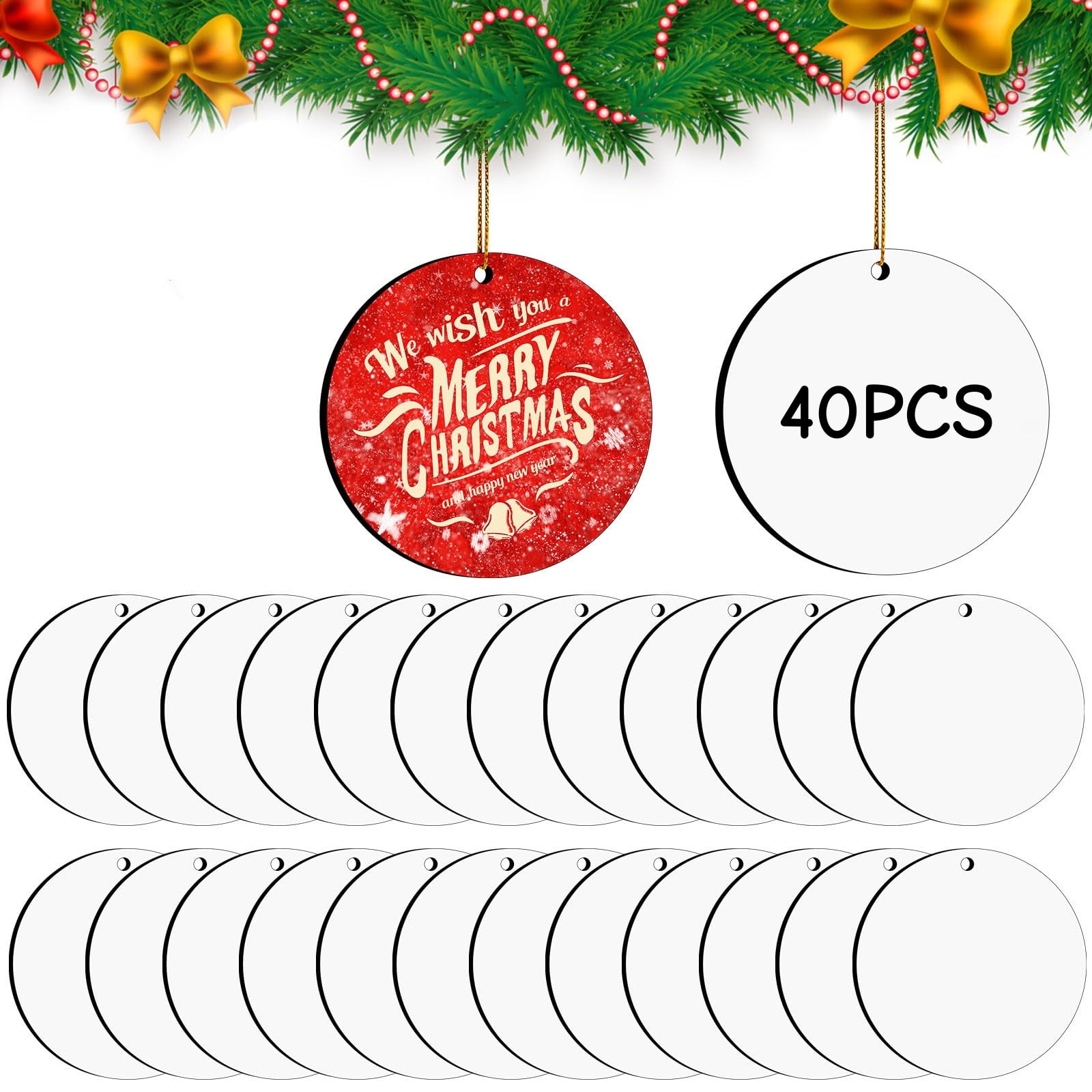 40Pcs Sublimation Ornament Blanks, 2.75inch Sublimation Blanks Bulk, DIY Sublimation Blanks for Christmas Tree Décor