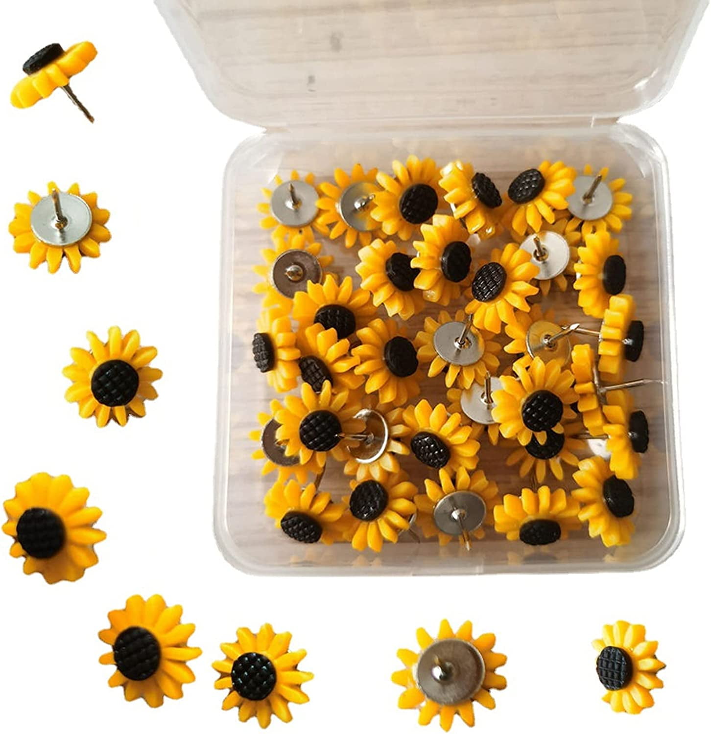 40Pcs Sunflower Push Pins Decorative Flower Cork Board Tacks for
