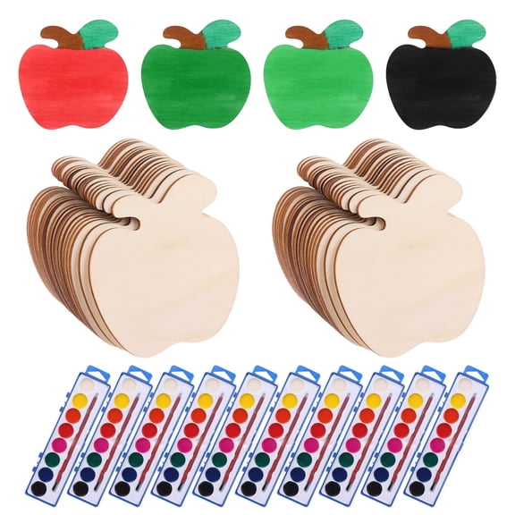 40Pcs Unfinished Wood Apple Cutouts with 10 Blank Paintable Slices DIY Crafts Wood Projects for Family Arts School Activities