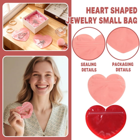 40Pcs Valentine's Day Gift Packaging Bags - Cute Heart Shaped PVC Self-Sealing Pouches for Jewelry & Party Favors