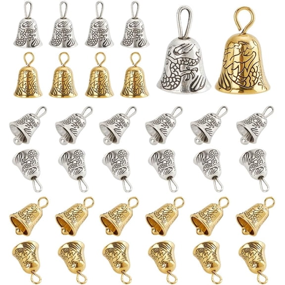 40Pcs Vintage Bronze Jingle Bells Vintage Wind Chimes Bells Alloy Bell Charms Vintage Bells Pendants for Chimes Craft Bells Bulk Metal Bell Ornaments diy Antique Silver & Golden