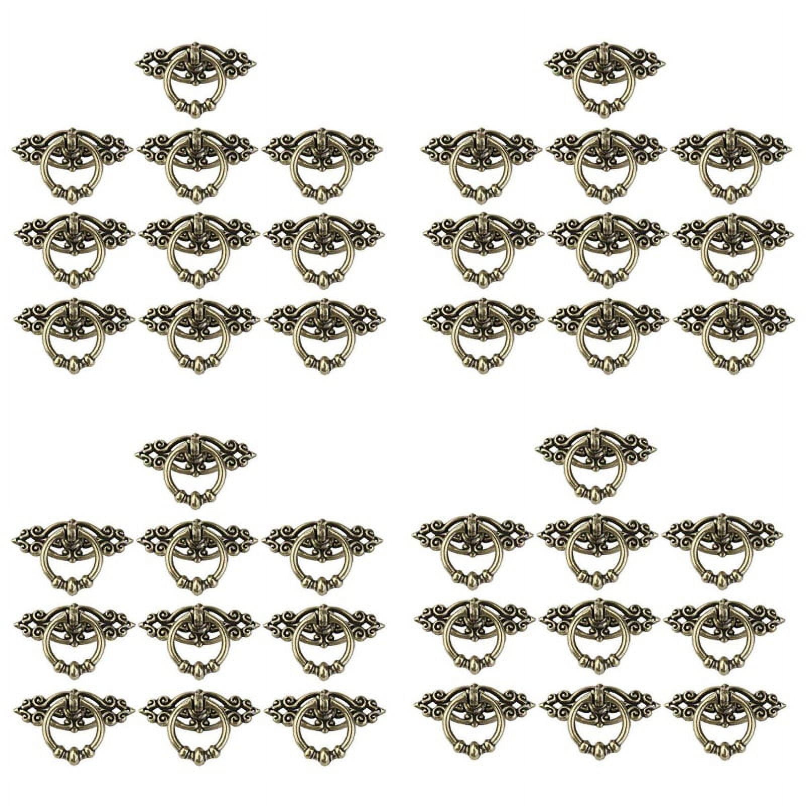 40Pcs Vintage Kitchen Cabinet Cupboard Dresser Door Drawer Ring Pull Handles Knobs (Antique Brass)