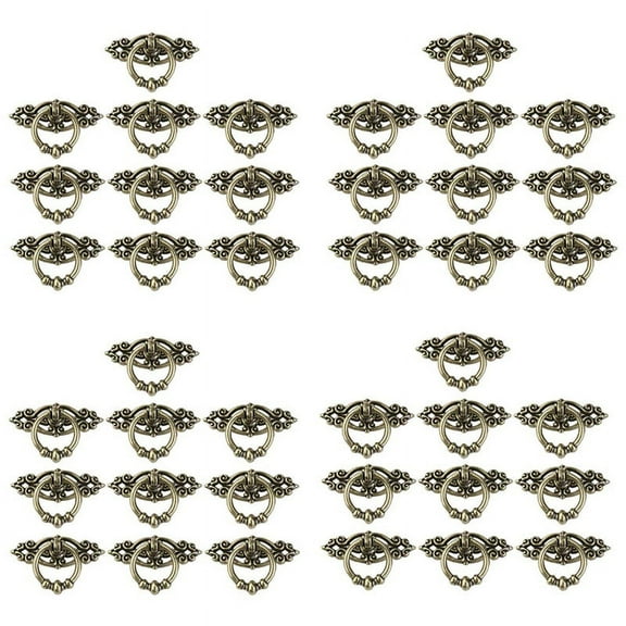 40Pcs Vintage Kitchen Cabinet Cupboard Dresser Door Drawer Ring Pull Handles Knobs (Antique Brass)