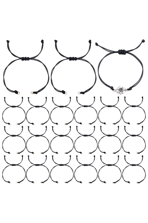 40Pcs Waxed Polyester Cord Bracelet Semi Finished Bracelets Black Adjustable Bracelets Knot Rope Handmade Friendship Bracelet