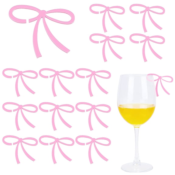 40Pcs Wine Glass Markers Reusable Bowknot Drink Charms Pink Wine Glass Indentifier Acrylic Bowknot Drink Accessories DIY
