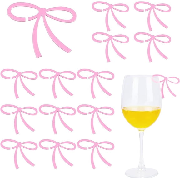 40Pcs Wine Glass Markers Reusable Bowknot Drink Charms Pink Wine Glass Indentifier Acrylic Bowknot Drink Accessories for Party Events Wines Decoration