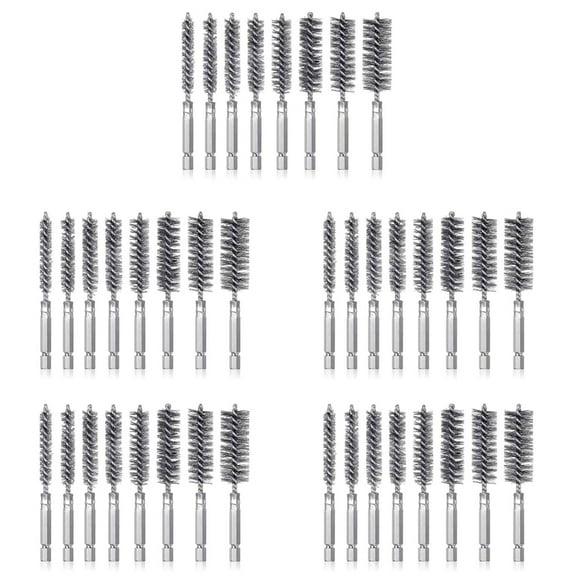 40Pcs Wire Brush Drill Bit Set with 1/4 Inch Hexagon Shank Steel Wire Twisting Brush,Suitable for Drilling Percussion A,5 set x wire brush,Silver