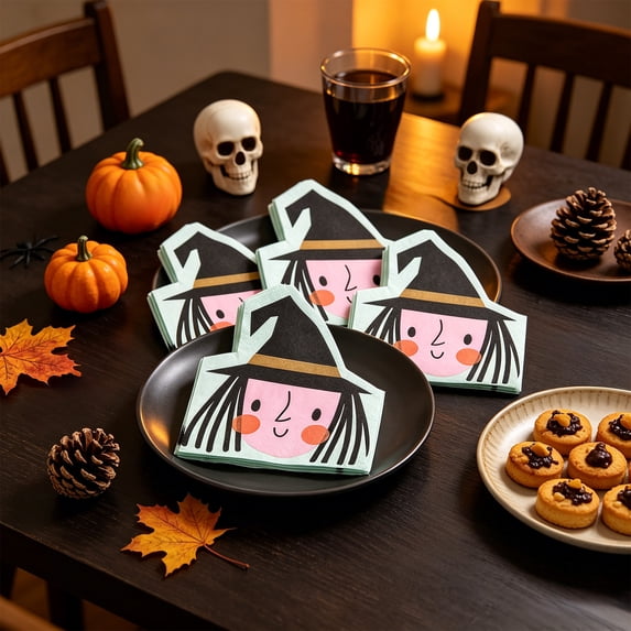 40Pcs Witch Pattern Halloween Napkins, Irregular Cute Cartoon Disposable Paper Napkins, Unique Spooky Table Decor Ware, Eco-Friendly Supplies for Family Dinner and Halloween Themed Party Scenes