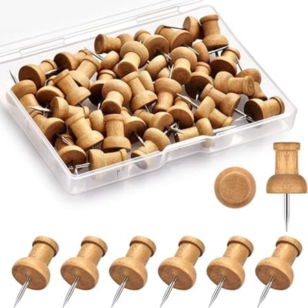 40Pcs Wood Push Pins, Thumb Tacks for D rative, Wooden Pins and Tacks, Cork Board Thumbtacks, Cute Thumbtack for Wall and Bulletin Board, Map Pins