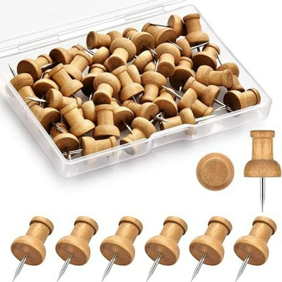 40Pcs Wood Push Pins, Thumb Tacks for D rative, Wooden Pins and Tacks, Cork Board Thumbtacks, Cute Thumbtack for Wall and Bulletin Board, Map Pins