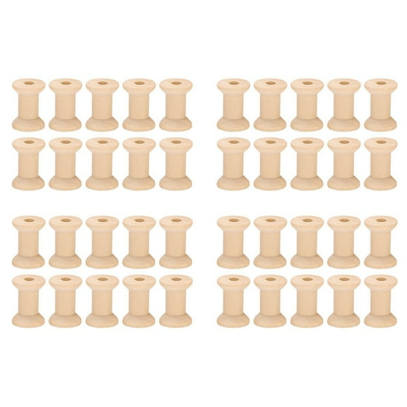 40Pcs Wooden Empty Thread Spools Natural Color 29mm X23mm