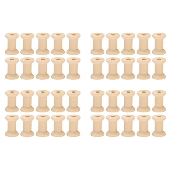 40Pcs Wooden Empty Thread Spools Natural Color 29mm X23mm