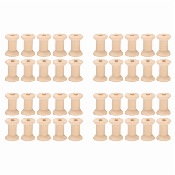 40Pcs Wooden Empty Thread Spools Natural Color 29mm X23mm