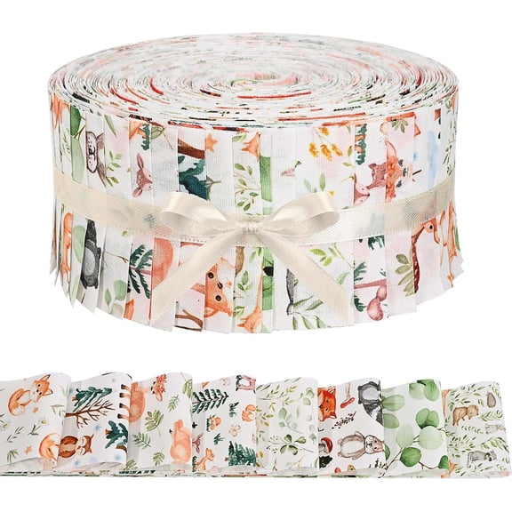 40Pcs Woodland Fabric Strips Wooland Animals Eucalyptus Leas Printed Cotton Fabric for Baby Shower for Quilting Crafting Precut Patchwork for Sewing DIY Crafts Decor