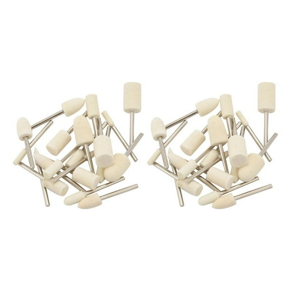 40Pcs Wool Felt Mounted Mandrel Polishing Buffing Wheels Grinding Bits Grinder Head Polish Watch Jewelry Rotary Tool,20 x type grinding head 20 x cylindrical grinding head,white&silver