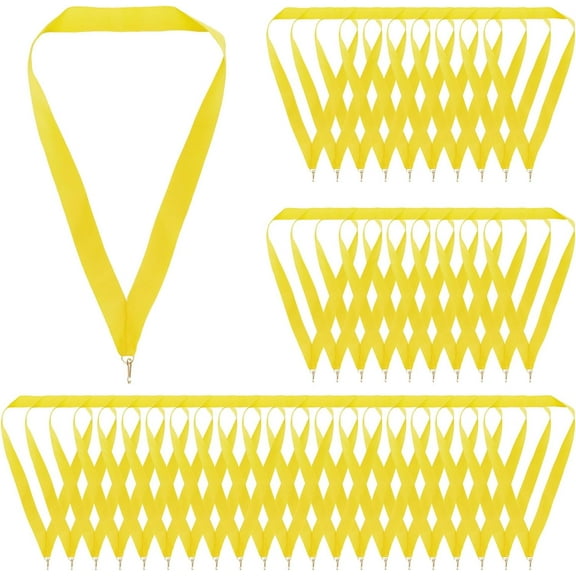 40Pcs Yellow Award Lanyards Medal Straps Neck Ribbons Polyester Flat with Iron Clasps for Team Competitions Sports Meeting Id Badges Party Games Relay Races Festivals DIY