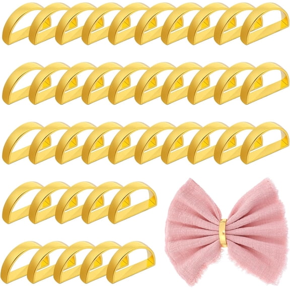 40Pcs Zinc Alloy Napkin Rings, Festival Metal Napkin Ring Holders, Gold Modern Serviette Buckles, Semicircle Metallic Adornment for Table Settings Kitchen Dinner Party Wedding