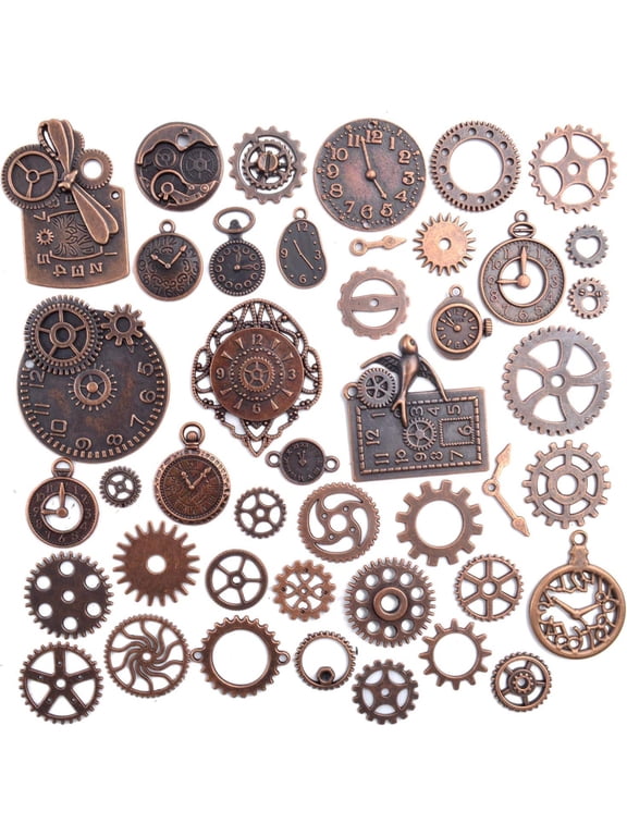 40Pieces Steampunk Gearwheel Vintage Charms Clock Cyberpunk for Jewelry Making Bracelet Necklace Decoration