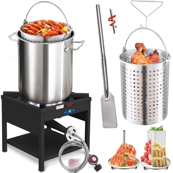 40QT Seafood Boiling Kit, 200,000BTU Propane Burner and 36" Mixing Paddle, Crawfish Boil Pot w/Basket and Steamer Rack, Outdoors Cooking and Steaming, Large Turkey Fryer Pot, Lobster Shrimp Pot