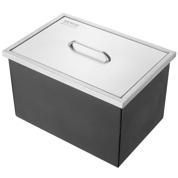 40QT Stainless Steel Ice Chest with Drain Plug, 20x14x12 Inch Commercial Ice Cooler Bin for Outdoor Kitchen, Bar, Wine & Beer  Cover Included